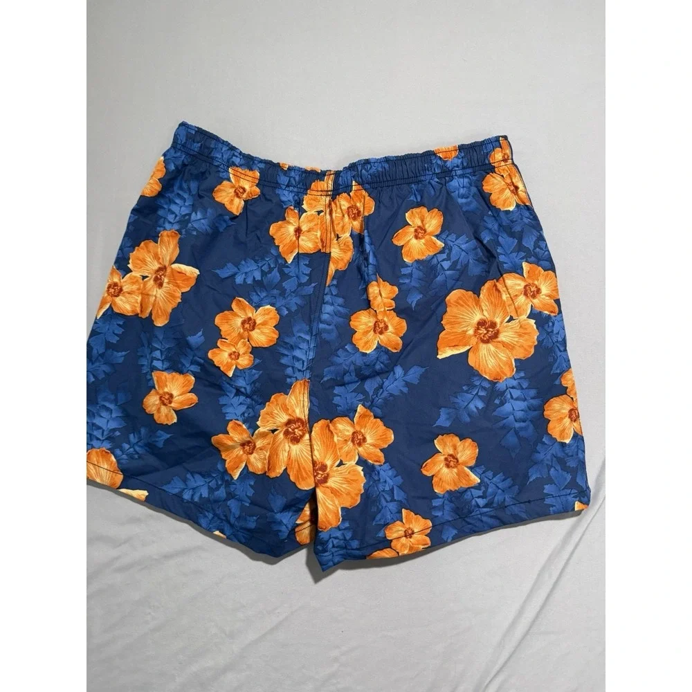 Nautica swim trunks shorts, lined,‎ orange blue hawaiian print, men's xl, cotton